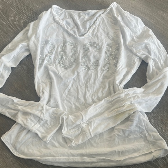 'ROCK' y2k rihnstone bedazzled longsleeve oversized top - Picture 1 of 3